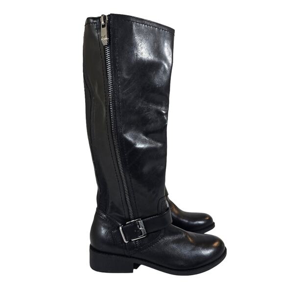 L Marc Fisher Leather Black Glimmer Riding Knee High Boots Equestrian Size 6 New - Picture 1 of 9